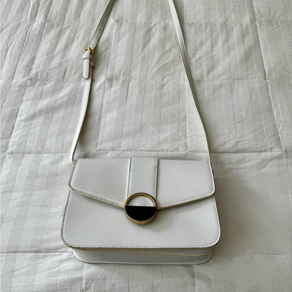 Forever 21 White Shoulder Bag with Gold Accent